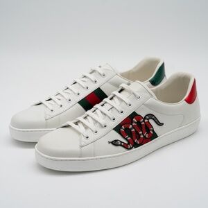 size 15.5G 16 US Gucci Ace Embroidered King Snake Web White Leather Web